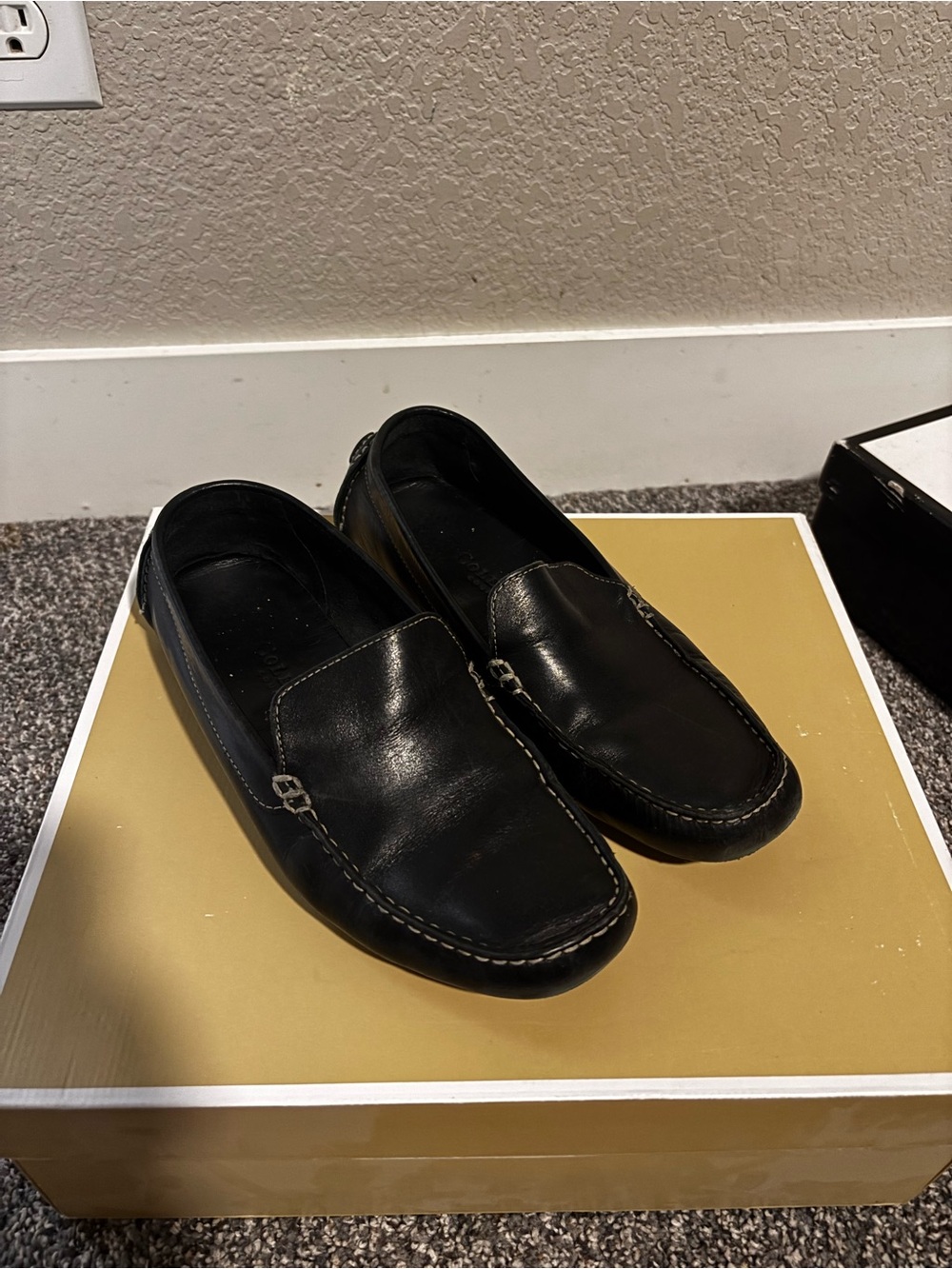 Cole Haan Black Leather Slip-On Driving Loafers